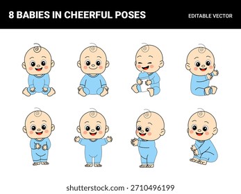 Set Of Babies In Cheerful Poses Cute Illustration For Nursery Decor And Baby Products