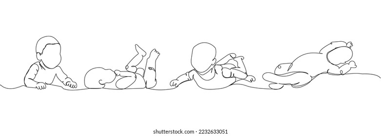 Set of babies, children, newborns one line art. Continuous line drawing of child, childhood, newborn, new life, son, daughter, silhouette, motherhood.