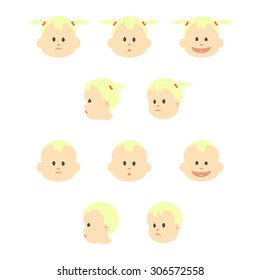 Set of babies faces. Vector illustration. Grouped for easy editing.