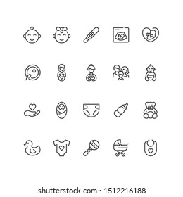 Set of babies, motherhood and pregnancy icons in line style. For your design, logo. Vector illustration.