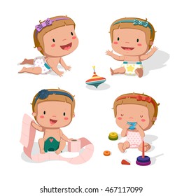Set of babies playing toys