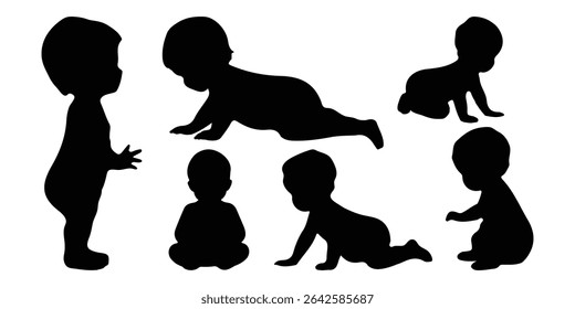 Set of Babies Silhouette.  baby silhouettes in different pose.