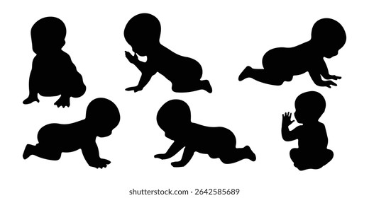 Set of Babies Silhouette.  baby silhouettes in different pose.