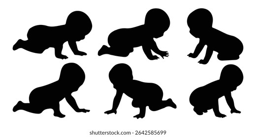 Set of Babies Silhouette.  baby silhouettes in different pose.