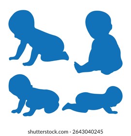Conjunto de silhueta de bebês. Silhueta infantil na coleção de símbolos de bebê de cor azul. Ilustração vetorial