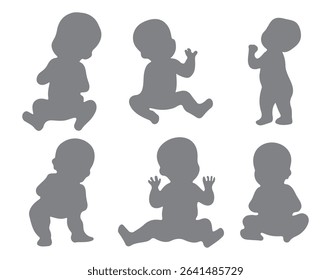 Set of Babies Silhouette, Child Bundle . A set of sweet baby silhouettes capturing tender moments and activities