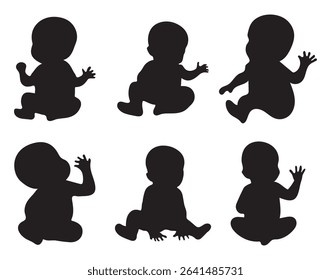 Set of Babies Silhouette, Child Bundle . A set of sweet baby silhouettes capturing tender moments and activities