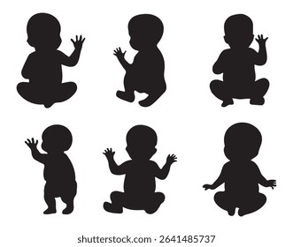 Set of Babies Silhouette, Child Bundle . A set of sweet baby silhouettes capturing tender moments and activities