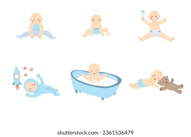set of babies and todlers in different activity