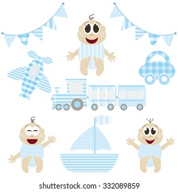 set of babies and toys vector