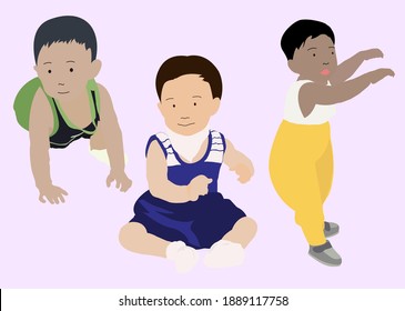 A set of babies in various poses 