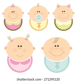 Set of babies wearing bibs