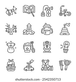 Set of Baby Accessories Linear Style Icons 

