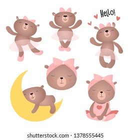 Set of baby bears. Vector illustration.
