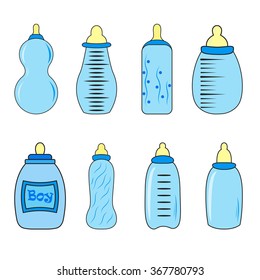 set of baby bottles for boy in vector EPS 10