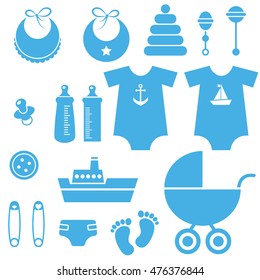 set of baby boy elements icons