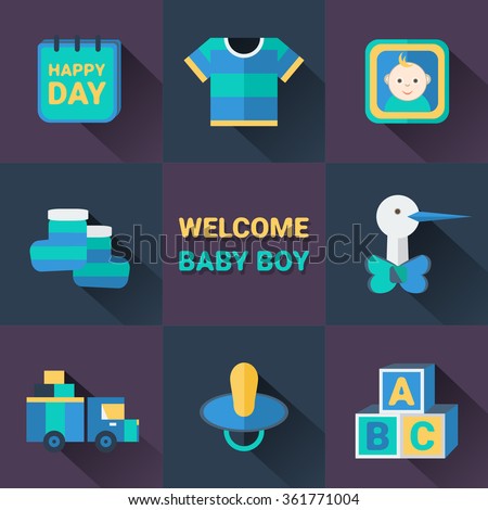 Set of baby boy flat icons. Vector illustration for your graphic design.