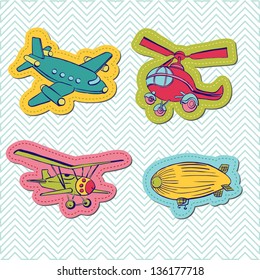 Set of Baby Boy Plane Stickers - for design and scrapbook - in vector