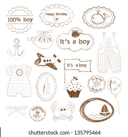 Set of baby boy stamps for scrapbook