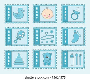 set of baby boy stamps. vector illustration