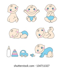 Set of baby boy. Vector illustration.