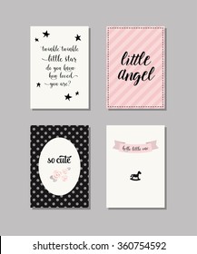 Set of baby cards. Collection of vector templates for  scrapbooking, congratulations, baby shower invitations, birthday cards  and journaling.