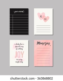 Set of baby cards. Collection of vector templates for  scrapbooking, congratulations, baby shower invitations, birthday cards  and journaling.