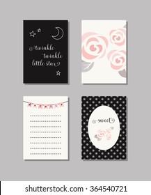 Set of baby cards. Collection of vector templates for  scrapbooking, congratulations, baby shower invitations, birthday cards  and journaling.