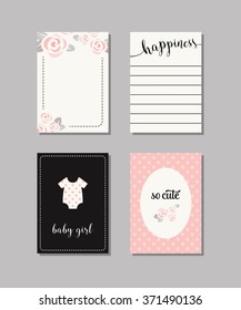 Set of baby cards. Collection of vector templates for  scrapbooking, congratulations, baby shower invitations, birthday cards  and journaling.