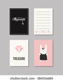 Set of baby cards. Collection of vector templates for  scrapbooking, congratulations, baby shower invitations, birthday cards  and journaling.