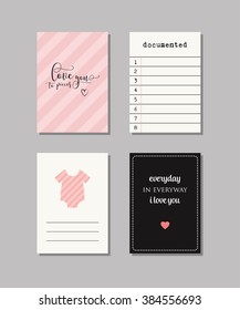 Set of baby cards. Collection of vector templates for  scrapbooking, congratulations, baby shower invitations, birthday cards  and journaling.