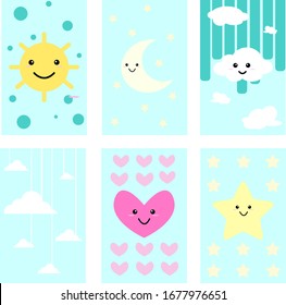 SET BABY CARDS WITH CUTE CARTOONS