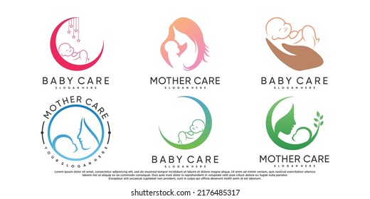 Set of baby care or mother care logo design inspiration with creative concept Premium Vector