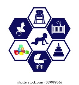 Set of baby care. Vector icon.