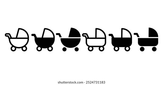 Conjunto de cochecitos de bebé Icono de diseño de Vector Signo de símbolo Color blanco negro Ilustración simple