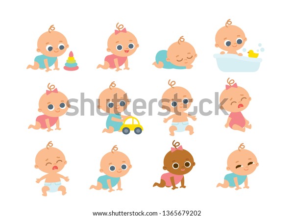 Set Baby Characters Cute Babies Stock Vector (Royalty Free) 1365679202