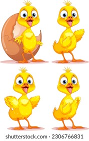 Set of baby chicken cartoon illustration