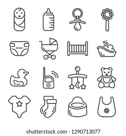 Set of baby and child care outline icons. Vector illustration.