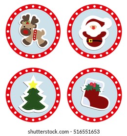 set baby Christmas stickers. Collection of badges labels for the new year. Templates for decoration or design. Vector illustration