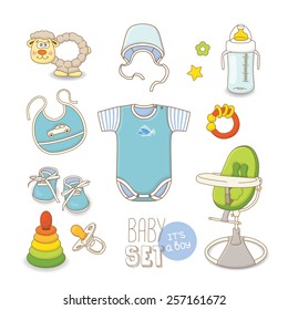 Set of baby clothes and accessories, boy