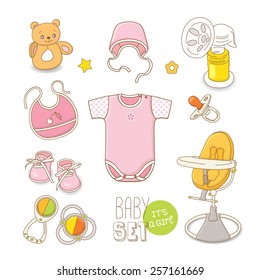 Set of baby clothes and accessories, girl