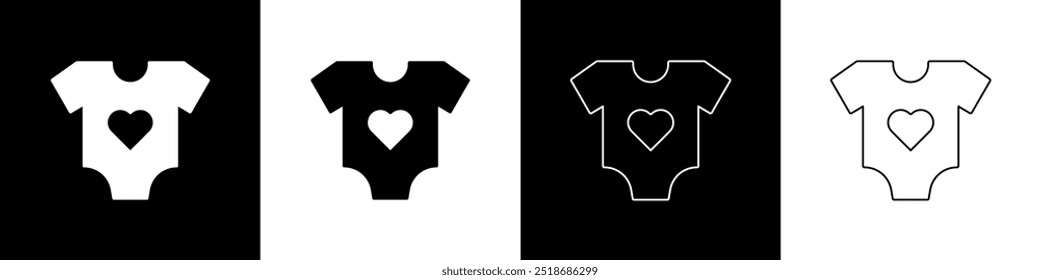 Set Baby clothes icon isolated on black and white background. Baby clothing for baby girl and boy. Baby bodysuit.  Vector