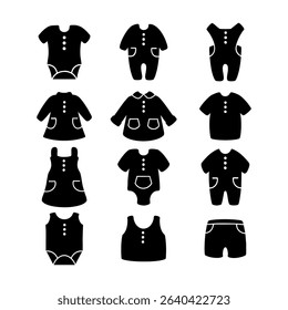 Set of baby clothes silhouettes. Black and white Vector Illustration