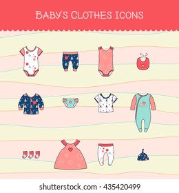 Set of baby clothing icons