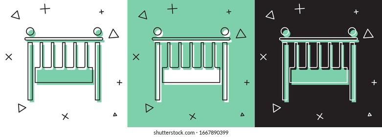 Set Baby crib cradle bed icon isolated on white and green, black background.  Vector Illustration