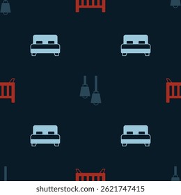 Set Baby crib cradle bed, Lamp hanging and Big on seamless pattern. Vector