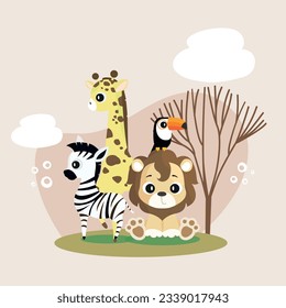set of baby cute animals - african safari vector illustration
