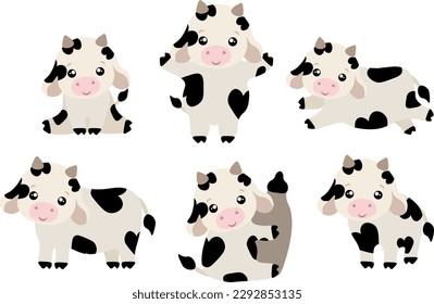  Set Baby Cute Cow vector illustration