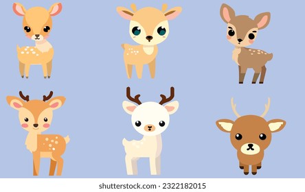 A set of baby deer for your design. Deer, sika deer and reindeer. Vector illustration, isolation objects.