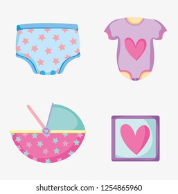 set baby diapper with pijama and picture things